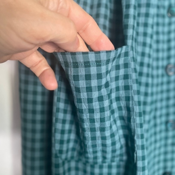 Vintage Green Plaid Gingham Button Down Cottagecore Pocket Dress Size Large - Picture 8 of 8